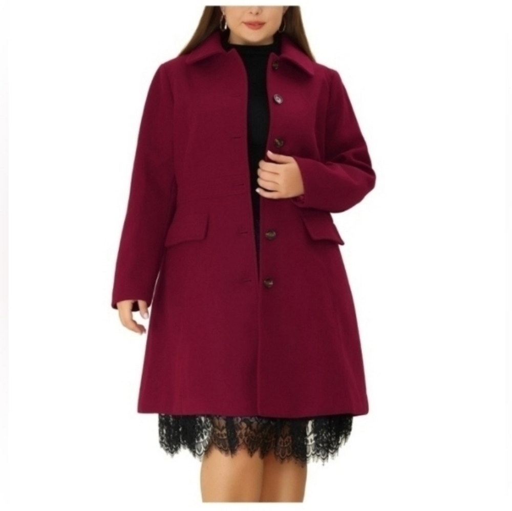 Agnes Orinda Women's Peter Pan Collar Single Breasted Mid Length Overcoat Red